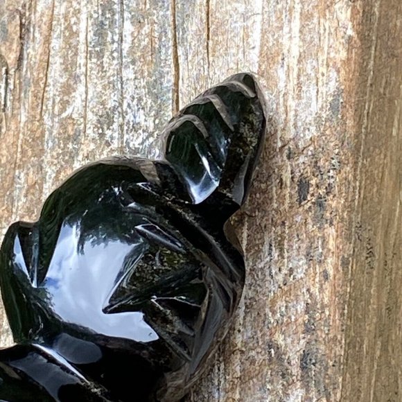 Aztec Black Onyx Gold Mayan Obsidian Carved Statue Stone Sitting Tiki Figure - Picture 6 of 13